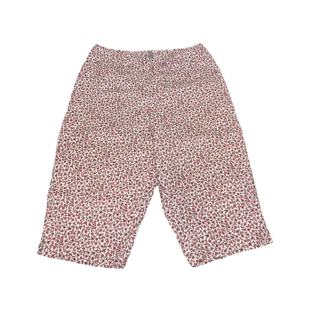 Liz Claiborne Lizwear Women's Size 12 Pink Floral Capris Cotton Front Pockets‎